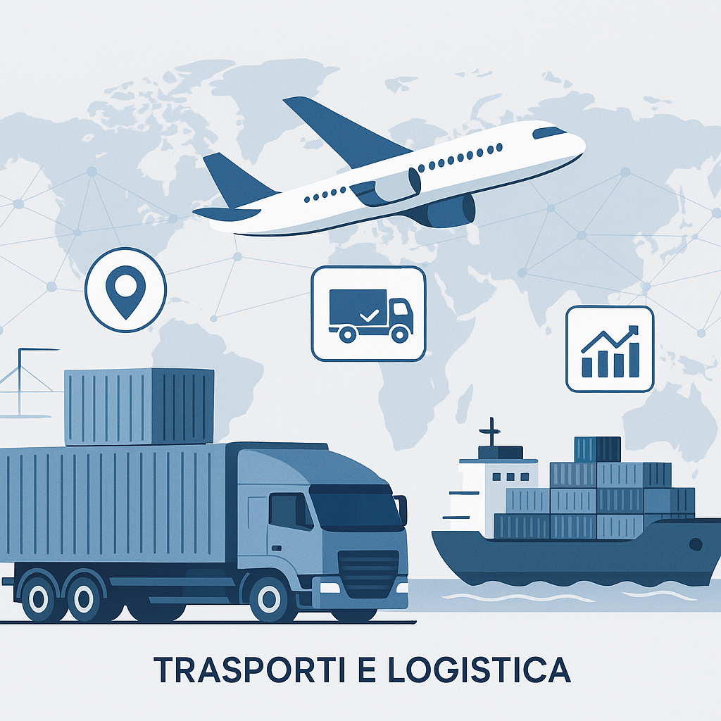 Illustrazione moderna e professionale che rappresenta il concetto di trasporti e logistica